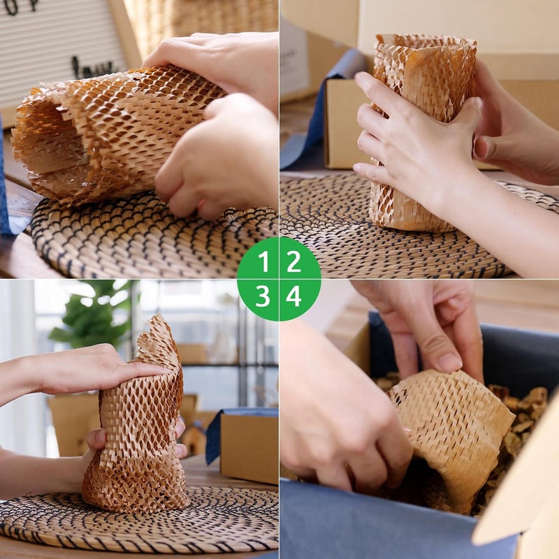 Pine nuts Honeycomb Packing Paper 15" x 131' Eco Friendly Packing for Moving Recyclable Honeycomb Paper Bubble Wrapping with 30 Fragile Sticker Labels and 66fthemp rope (Brown) - Image 5